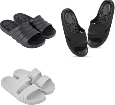 Feel alive Men Slippers(Black, White , 8)