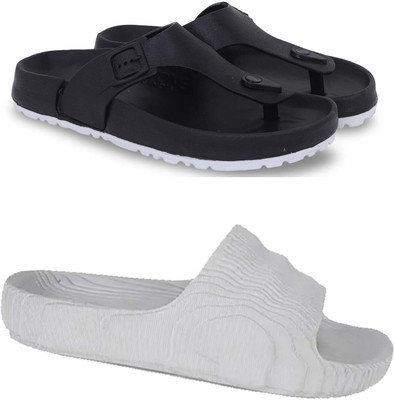 KAPYANSH Men Slippers(Black, Grey , 8)