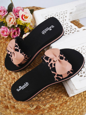 Rasambh Women Comfortable Stylish and Trending Printed Flip Flops Slides(Pink, Black , 7)