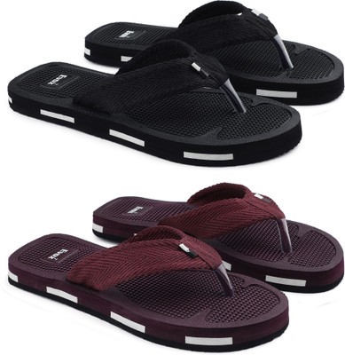 EVOK Men Slippers(Black, Maroon , 9)