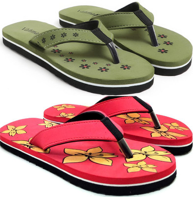 VAHMAH Women Slippers(Green, Red , 8)