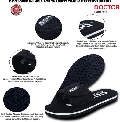 DOCTOR EXTRA SOFT Women Women's Orthopaedic and Diabetic Velcro Adjustable Strap Comfort Ortho Fit Dr Flipflops and House Slippers for Women's and Girl's OR-D-17 Slides(Black , 5)
