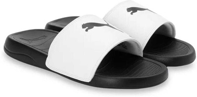PUMA Men Slides(Black, White , 6)