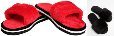 rexizone Women Flip Flops(Black, Red , 7)