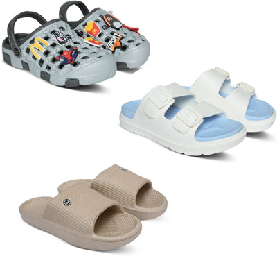 Acorn Men Slides(Grey, Blue, Beige , 9)