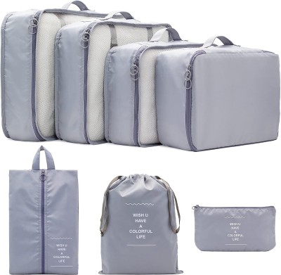 Trendegic 7 PCS Luggage Packing Laundry Cubes Organizer Carry Suitcase Clothes Bag Set Travel Toiletry Kit(Grey)