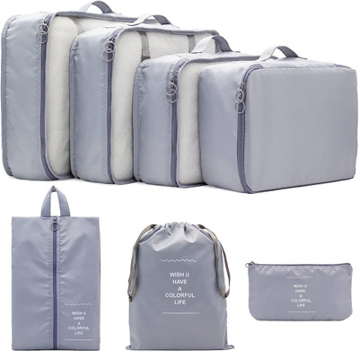 Luxula 7 PCS Luggage Packing Laundry Cubes Carry Toiletry Suitcase Clothes Bag Set(Grey)