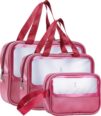 Rhydin Set of 3 Multipurpose Wash Bags with Transparent Window & Zipper Closure Travel Toiletry Kit(Pink)