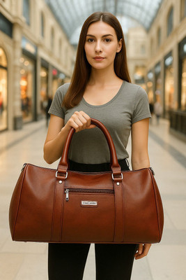 TagVin Waterproof Faux Leather Duffel Bag | Stylish Gym | Travel & Office Shoulder Bag Small Travel Bag  - Medium(Brown)