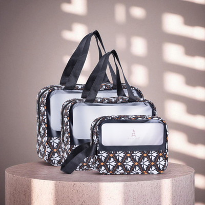 Parisal One Set, Endless Styles – Premium 3-in-1 Bag Collection Travel Toiletry Kit(Brown, White)