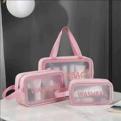 SimpliQure Cosmetic Oragnising & Storage Washbag Small Travel Bag  - Large, Medium, Small(Pink)
