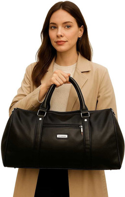 Hendygraph Waterproof Leather Duffel Bag|Stylish Gym|Travel Shoulder Bag Small Travel Bag  - Medium(Black)