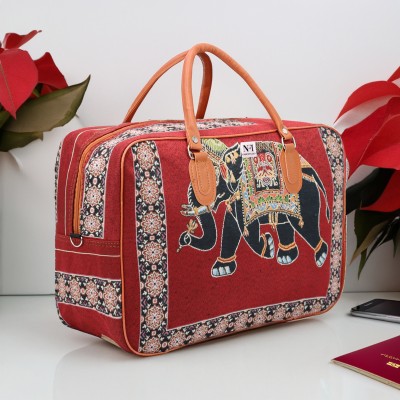 NFI essentials Elephant Retro Print Canvas Travelling Duffle Air Bag 43cm Small Travel Bag Small Travel Bag  - 45.5x18x31.5cm(Red)