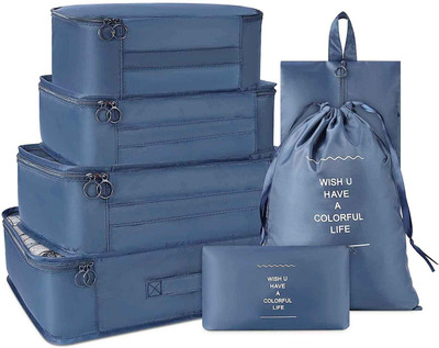 Luxula 7 PCS Luggage Packing Laundry Cubes Travel Toiletry Clothes Bag Organizer Small Travel Bag(Blue)