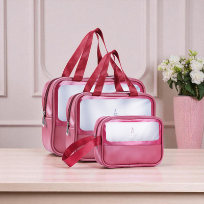 Parisal One Set, Endless Styles – Premium 3-in-1 Bag Collection Travel Toiletry Kit(Pink, White)