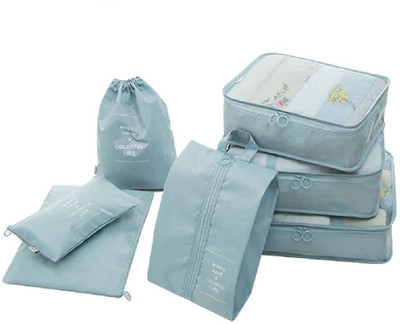 FLAMINGO ENTERPRISE Stylish Packing Cubes Travel Organizer With Shoe Bag Set of 7 Small Travel Bag(Blue)