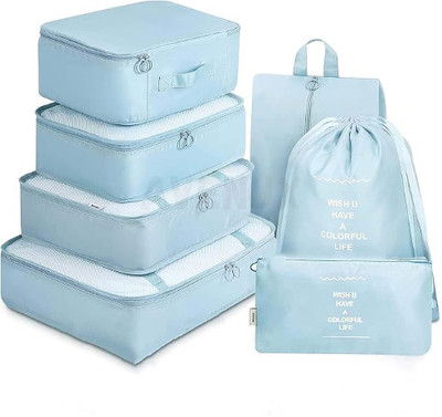 KHODAL ENTERPRISE 7pcs Set Travel Organizer Packing Cubes 07 Small Travel Bag  - 30cm(Blue)