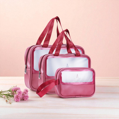 Parisal One Set, Endless Styles – Premium 3-in-1 Bag Collection Travel Toiletry Kit(Pink, White)