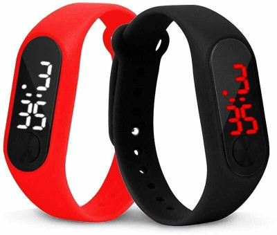 connate enterprise M2 Black & Red LED Watch For Kids(Pack Of 2)(Black, Red Strap, Size : Free)