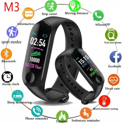 Clairbell CFJ125S_M3 SMART BAND FITNESS TRACKER WATCH WITH ACTIVITY TRACKER BODY FUNCTION(Black Strap, Size : Free Size)