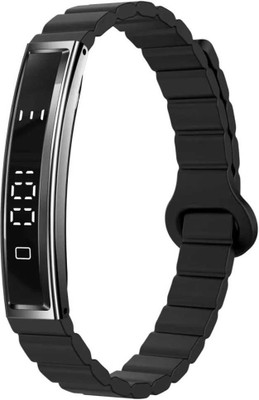 LYNZ Smart Bracelet,Silver, Unique Design, Curved Digital Display, Multiple Sports(Black Strap, Size : Standard)