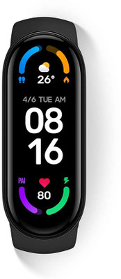 Mi Smart Band 6 - AMOLED Color Display Health Tracking, Alarm(Black Strap, Size : Free)