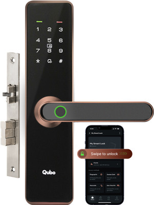 Qubo Smart Lock Essential| 7-Way Unlocking | 2 Bolts| Mobile App | Fingerprint | 2-Year Warranty Smart Door Lock(Black, Brown)