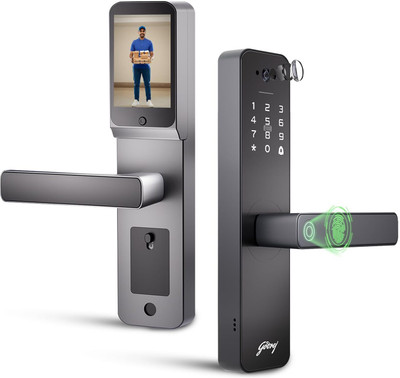 Godrej Locks Neo Pro View Digital Lock for Wooden Doors I Camera, WiFi App, Fingerprint, Keypad, RFID, Mechanical Key Access I Built-in Doorbell I 7 in 1 I 3 Yr Warranty I Free Installation Smart Door Lock(Black)