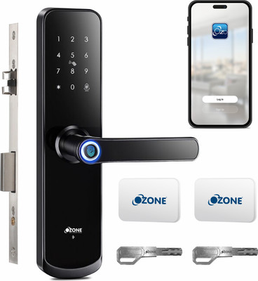 OZONE Smart Wi-Fi Lock for Wooden & Metal Doors, 4-Way Access, OzoLife App, Fingerprint, Password, RFID Card, 35-80 mm Door Thickness, Free Installation, 2 Years Warranty Smart Door Lock(Black)