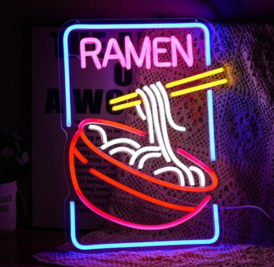 SG Print Noodle Bowl Neon sign Lights for Wall Decor, Restaurant(24x18) Multi colored Smart Bulb