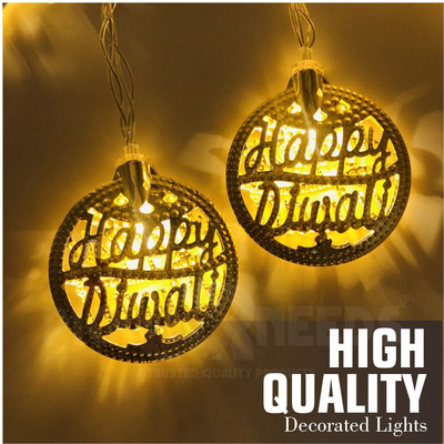 Pick Ur Needs Diwali String Lights Happy Diwali Metal Hanging Lights, Warm White Round 3D Ceiling Lamp