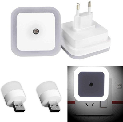 Lampion Electronics Automatic On/Off Night Lamp (2Pc)+USB Lamp (2Pc) Smart Night Lamp (Snow White) Smart Sensor Light
