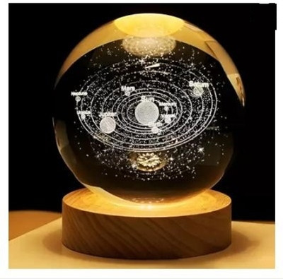 cogear uiversal Crystal Ball Lamp | Night Light with Wooden Base | Solar System Style Table Lamp