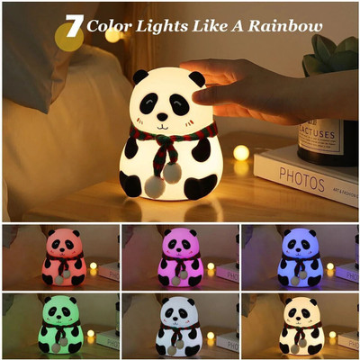 GEEKMONKEY Silicone Panda Lamp – LED Night Light | Chargeable Lamp | Panda with a Muffler Night Lamp(9 cm, Multicolor)