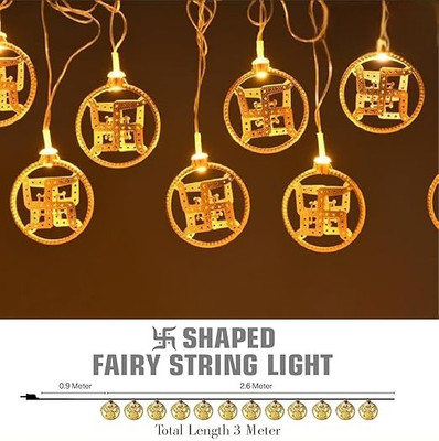 Gulab Swastik Diwali String Light Warm 3D Metal Hanging Curtain Light for Festival Light Strip