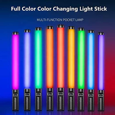 TECHGEAR RGB Led Video Light Stick Wand with Stand, QEUOOIY 360° Full Color Light Strip