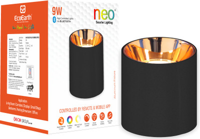ECOEARTH Neo Bluetooth Smart Cylindrical Surface|9W|Black|Warm to Cool Feel Million Color Ceiling Lamp