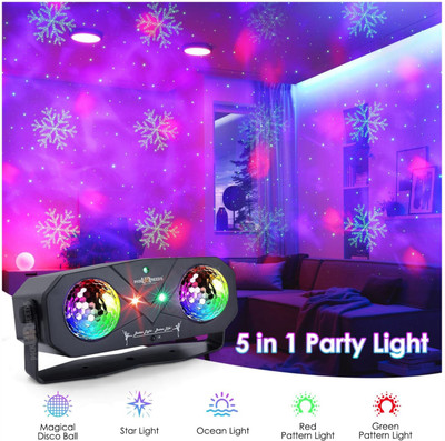Pick Ur Needs Dual Lens Party Light Projector with Remote – Sound Activated RGB LED Disco Ball(50 nm, Black)