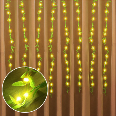 MHAX Decorative Artificial Green Leaf Vine String Light with Warm White LED Bulbs Light Strip