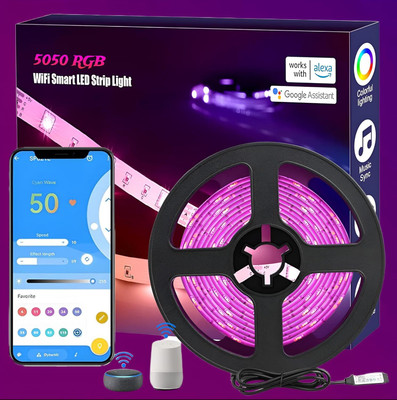 RADIYON 5M Smart 5050 RGB LED Strip App controlled 16 Million Colors Music Sync DIY Mode Light Strip