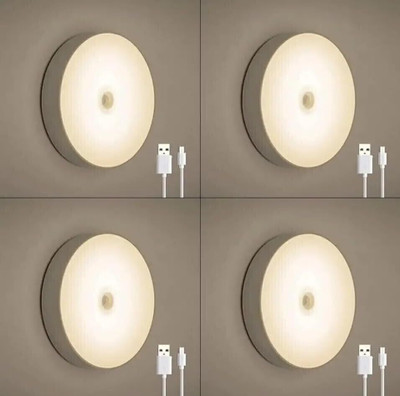 WallFixx Pack of 4 Rechargeable LED Motion Sensor light and Body Induction Warm White Motion Sensor Light