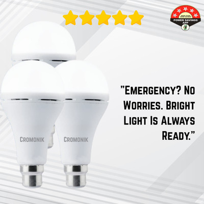 Cromonik Pack of 3 – 12W Emergency Bulbs | Upto 4 Hours Backup | Auto-Charge Smart Bulb