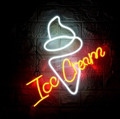 SG Print Ice Cream cone Neon Sign For Shop/Cafe/Restaurent (24x24) Red+White Smart Bulb