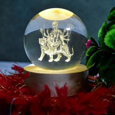 TUNISKY Crystal Ball Durga Mata Idol – Divine Decorative Glass Sphere for Home Table Lamp
