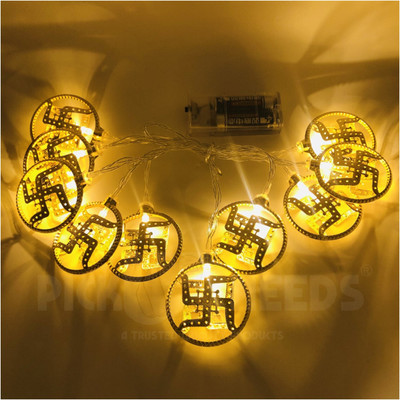 Pick Ur Needs Diwali String Lights Swastik Metal Hanging Lights, Warm White Round 3D Ceiling Lamp