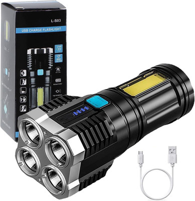 REVATAKG 4 Mode Led Torch Light Rechargeable Emergency Torch 3W USB Charge Flashlight LED Spot Light(Black)