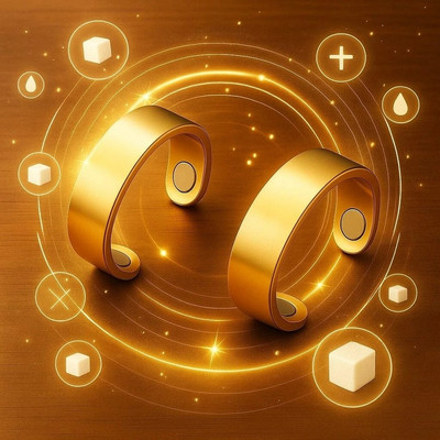 ABC 2 PACK of Pure Copper Sugar Control Magnetic ring Smart Ring(L, Gold)