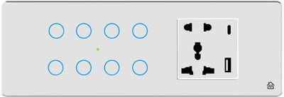 HomeMate Smart Touch Switch Panel | 8 Switch & 1 Socket with Quick Charge USB's(White)