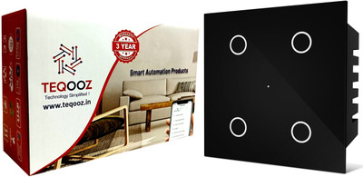 TEQOOZ 4-Switch Smart Wi-Fi + Bluetooth Glass Touch Switch (Black) Smart Switch(Black)