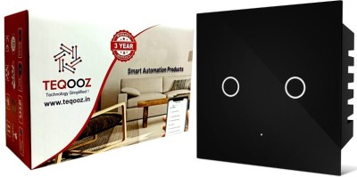 TEQOOZ 15Amp 2-Touch WiFi Switch (Black) | Smart Life App, Alexa, Siri | Glass Finish | Smart Switch(Black)